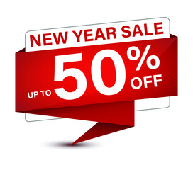 New Year Sale  upto 50% off isolated on elegant red tag sign abstract illustration
