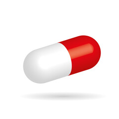 Red-white pill. Drug or medicament symbol.