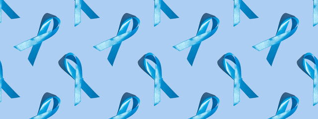 Concept for world diabetes day 14 november. Symbolic color bow to raise awareness on the day of diabetes on a light background. Seamless pattern. Banner