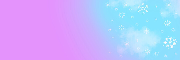 White snowflakes. Fluffy snow in winter. On a blue background. Card. Merry Christmas.