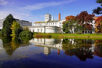 Fototapeta premium White Factory at Piotrkowska Street , currently the seat of the Central Museum of Textiles. Monument to history one of the oldest monuments industrial in Lodz