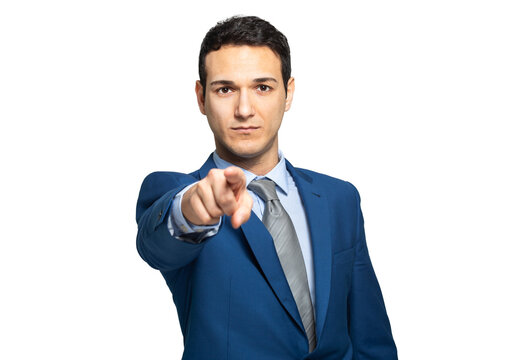 Handsome businessman pointing his finger at you