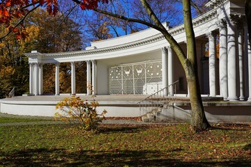 Amphitheater  in autumn scenery - beautiful green areas of the city in Lodz