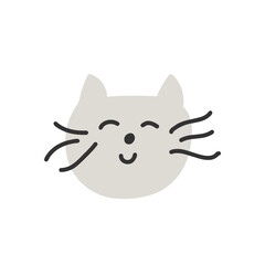 Hand drawn cat illustration. Minimalist cat head doodle vector drawing. Isolated on white background.