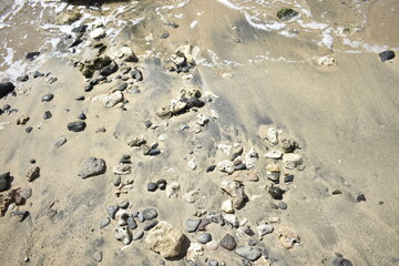 Beach rock, sand, lava water