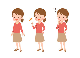 色々なポーズの私服の女性のイラスト