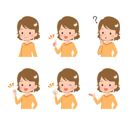 色々なポーズの私服の女性のイラスト