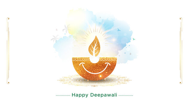 Diwali festival background concept poster. Happy green leaf and pollution free deepawali.