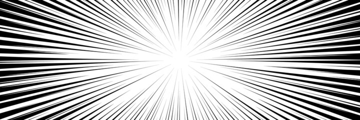 Vector background in comic book style with simple ray frame. Retro pop art design. Long horizontal banner.