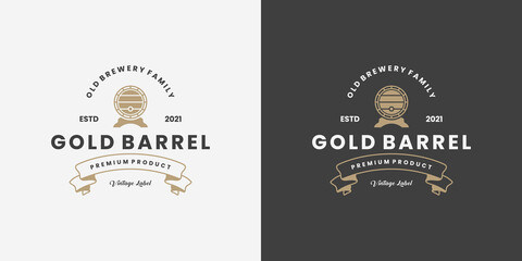 gold barrel, old brewery, whiskey logo design vintage