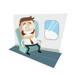 cartoon illustration of a businessman sitting on a plane