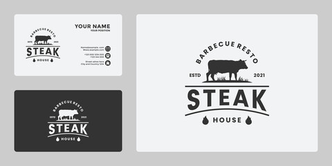 vintage beef steak logo design for menu restaurant, ranch, farm