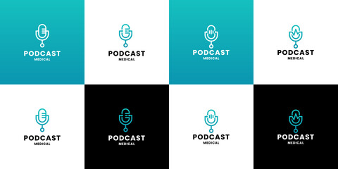 set of medical podcast logo design templates. medical consultation logo