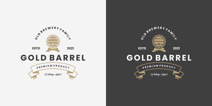 gold barrel, old brewery, whiskey logo design vintage