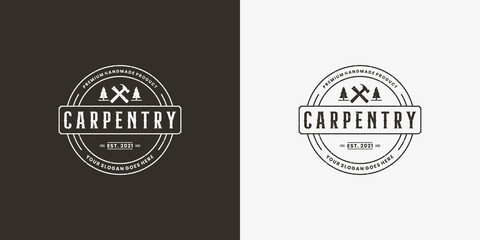 vintage carpentry logo design emblem badge.