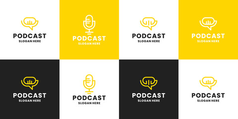 set of podcast combine with bubble chat logo design