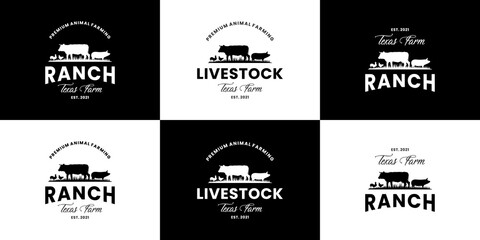 set of retro livestock logo design for ranch
