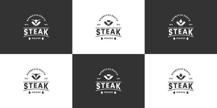 set of steak logo design vintage for restaurant