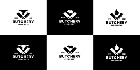 set of butchery logo design vintage style.