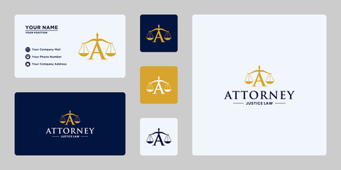 letter A with justice balance logo design for lawyer