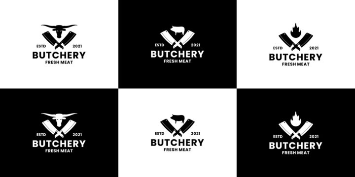set of butchery logo design vintage style.