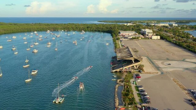 Boats moored in a bay at Virginia Key