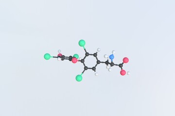Thyroxine molecule, scientific molecular model, looping 3d animation