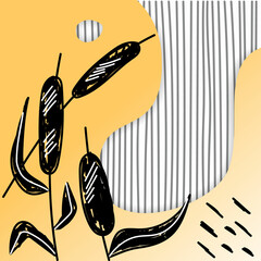 Vector abstract hand drawn illustration with liquid shapes, geometric elements and plants. It can be used as a background, backdrop for web design, banner, etc.