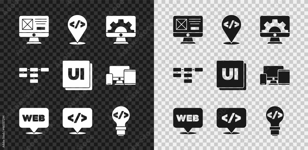 Wall mural set ui or ux design, front end development, web, and graphic, site map and icon. vector