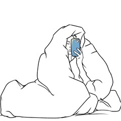 hand drawn sketch of a woman in blanket