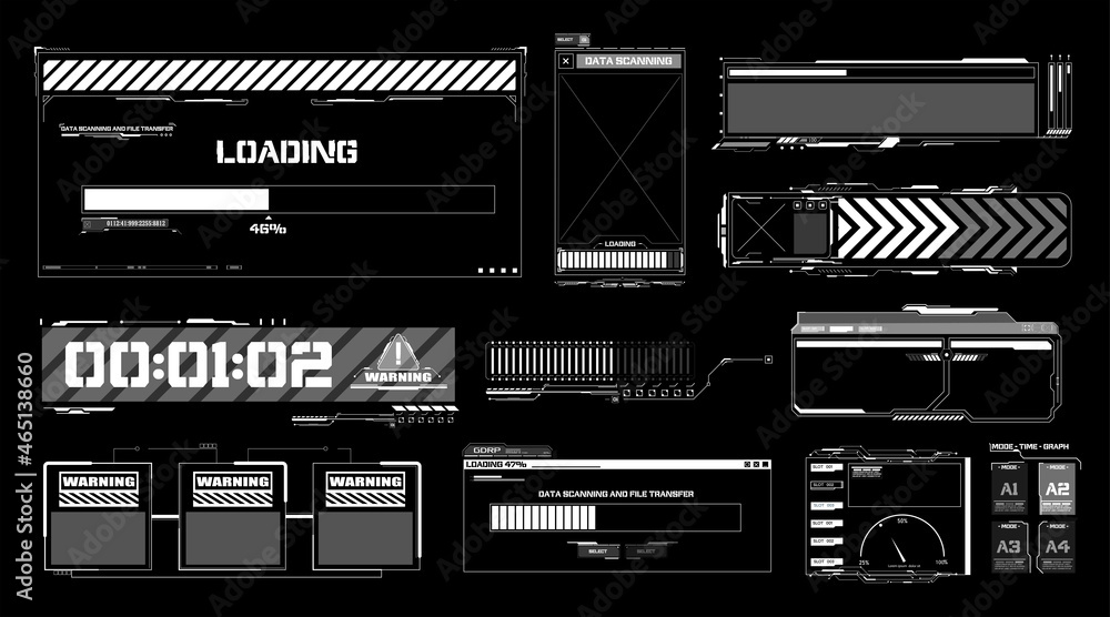 Poster warning message window. hud frames. futuristic modern user interface elements, hud control panel. ca