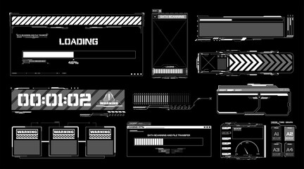 Warning message window. Hud frames. Futuristic modern user interface elements, hud control panel. Callout bar labels, digital info boxes infographic futuristic technology layout vector illustration - obrazy, fototapety, plakaty