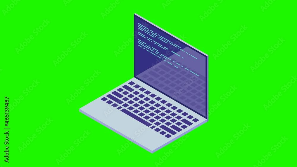 Poster programming or software development loopable concept. isometric laptop with programming code. progra