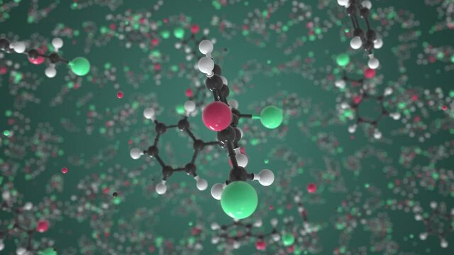 Phenacyl bromide molecule, isolated molecular model. Looping 3D animation or motion background