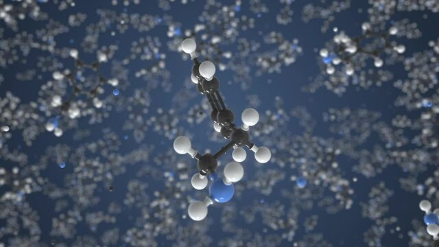 Phenethylamine molecule made with balls, isolated molecular model. Looping 3D animation or motion background