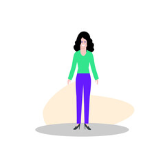a beautiful girl in trousers and heels is standing, smiling, positive, flat design style