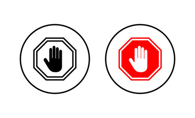 Stop icons set. stop road sign. hand stop sign and symbol. Do not enter stop red sign with hand