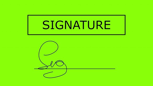 Animation of document signature on white paper and green screen. Making a deal, signing a contract, hiring. Stock video in 4k quality. Business, business agreement with signature.
