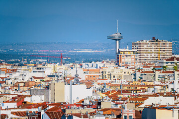 Views of the city of Madrid with the moncloa lighthouse in the background and the buildings