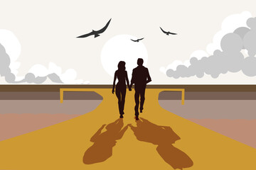 Obraz na płótnie Canvas silhouette of a couple walking