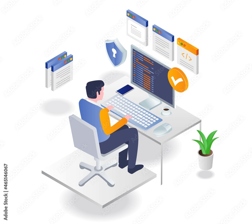 Poster Programmer working on computer