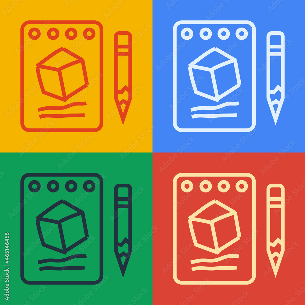 Poster pop art line sketch on paper icon isolated on color background. vector