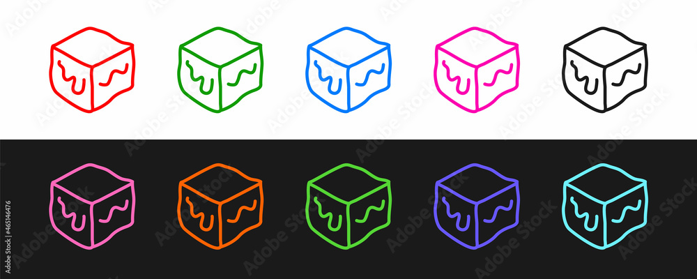 Poster set line isometric cube icon isolated on black and white background. geometric cubes solid icon. 3d 