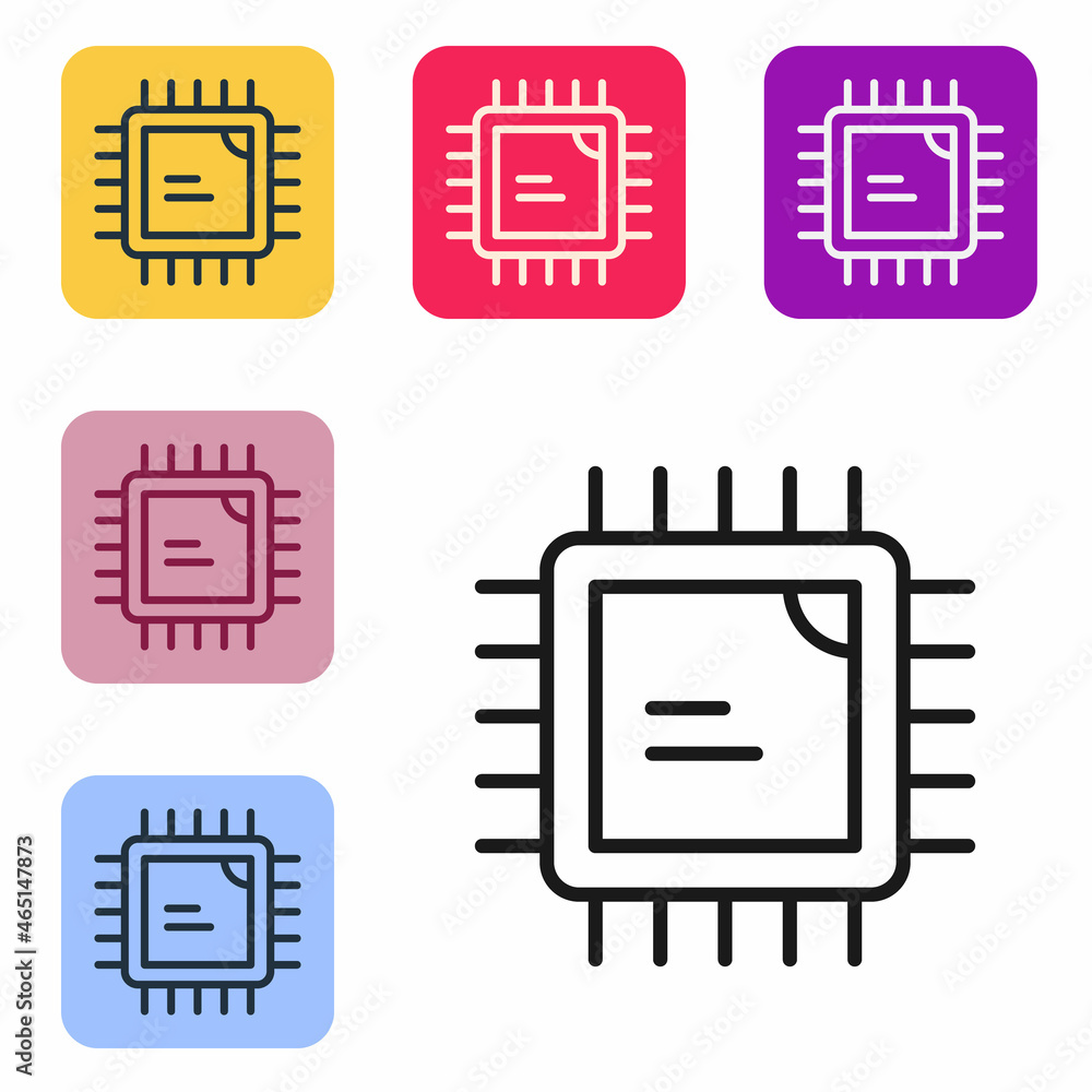 Aufkleber black line computer processor with microcircuits cpu icon isolated on white background. chip or cpu 