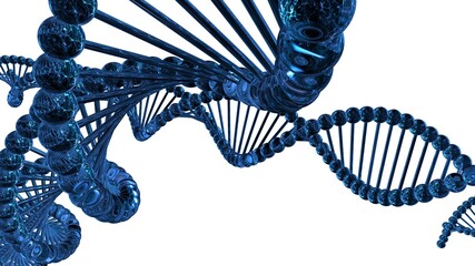Obraz premium Science Molecular Glass DNA Model Structure under blue flash light and white background. 3D illustration. 3D CG. 3D high quality rendering.