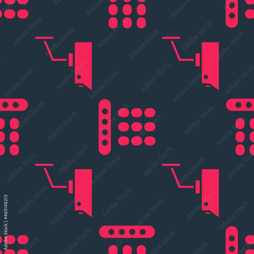 Poster set security camera and password protection on seamless pattern. vector