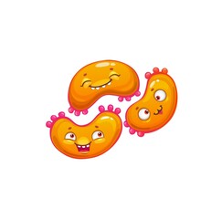 Cartoon virus cell vector icon, cute triple bacteria with happy faces, funny germ character. Smiling pathogen microbe mascot or emoticon, isolated micro organism symbol