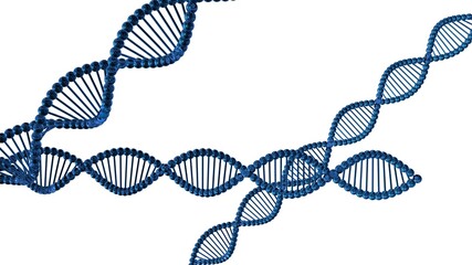 Science Molecular Glass DNA Model Structure under blue flash light and white background. 3D illustration. 3D CG. 3D high quality rendering.