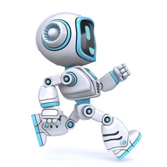 Cute blue robot running 3D