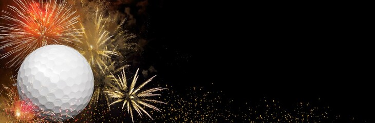 Golf with fireworks on a black background. Ideal for New Year, victories and celebrations